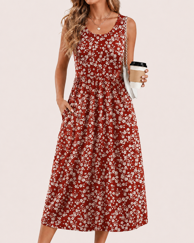 SALAZIA Women’s Flowy Sleeveless Pockets Midi Dresses