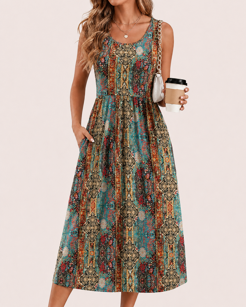 SALAZIA Women’s Flowy Sleeveless Pockets Midi Dresses
