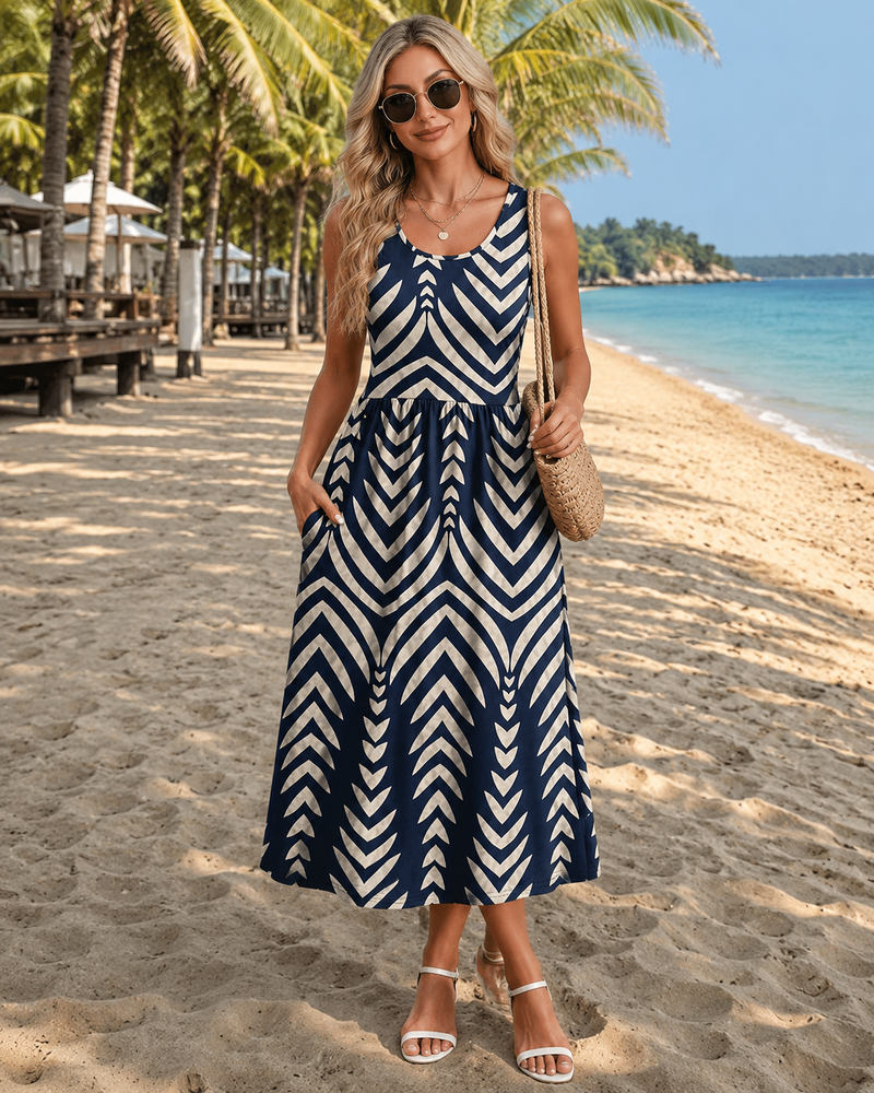 SALAZIA Women’s Flowy Sleeveless Pockets Midi Dresses