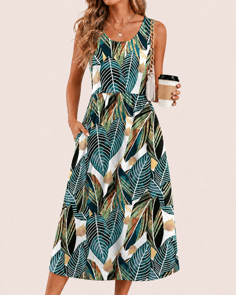 SALAZIA Women’s Flowy Sleeveless Pockets Midi Dresses