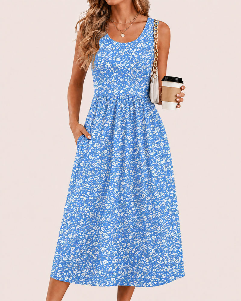 SALAZIA Women’s Flowy Sleeveless Pockets Midi Dresses