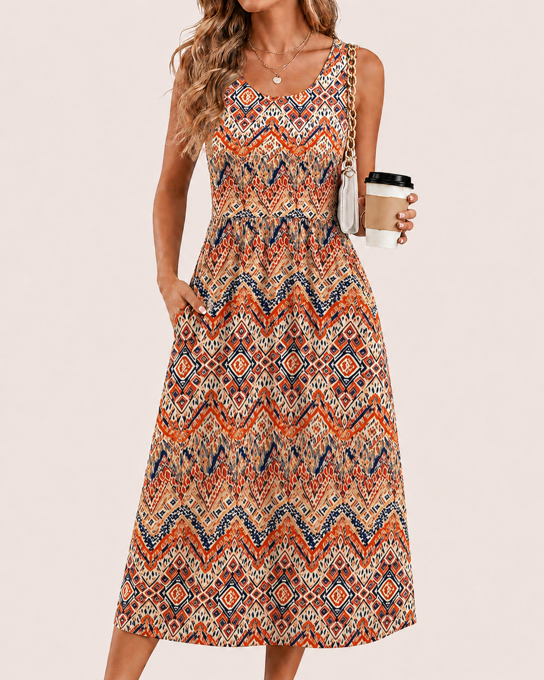 SALAZIA Women’s Flowy Sleeveless A-Line Pockets Midi Dresses
