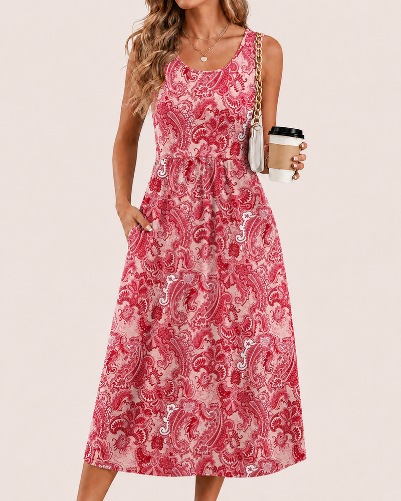 SALAZIA Women’s Flowy Sleeveless Pockets Midi Dresses