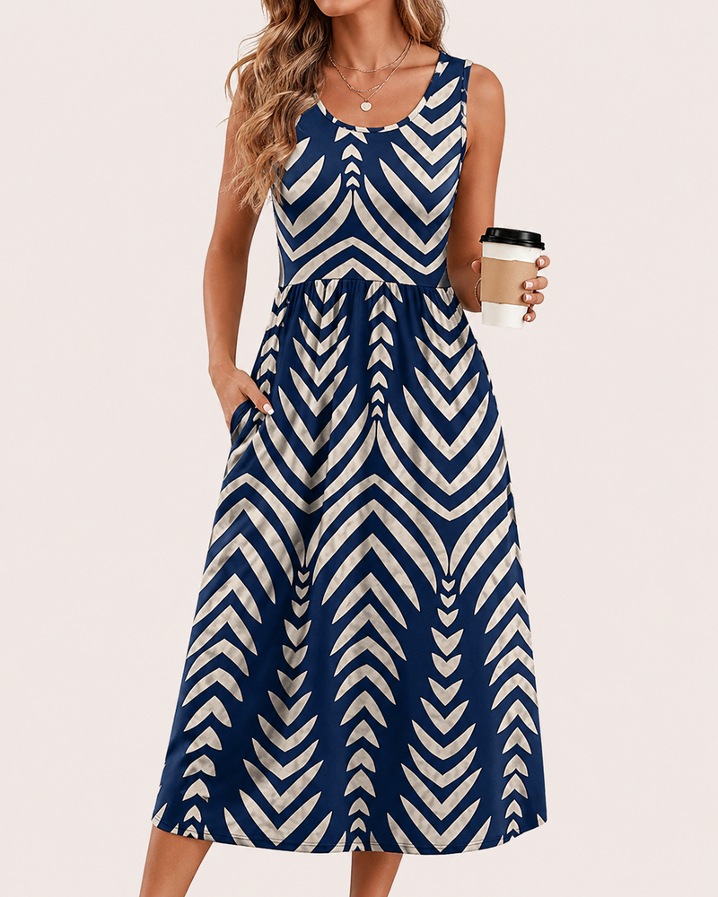 SALAZIA Women’s Flowy Sleeveless Pockets Midi Dresses