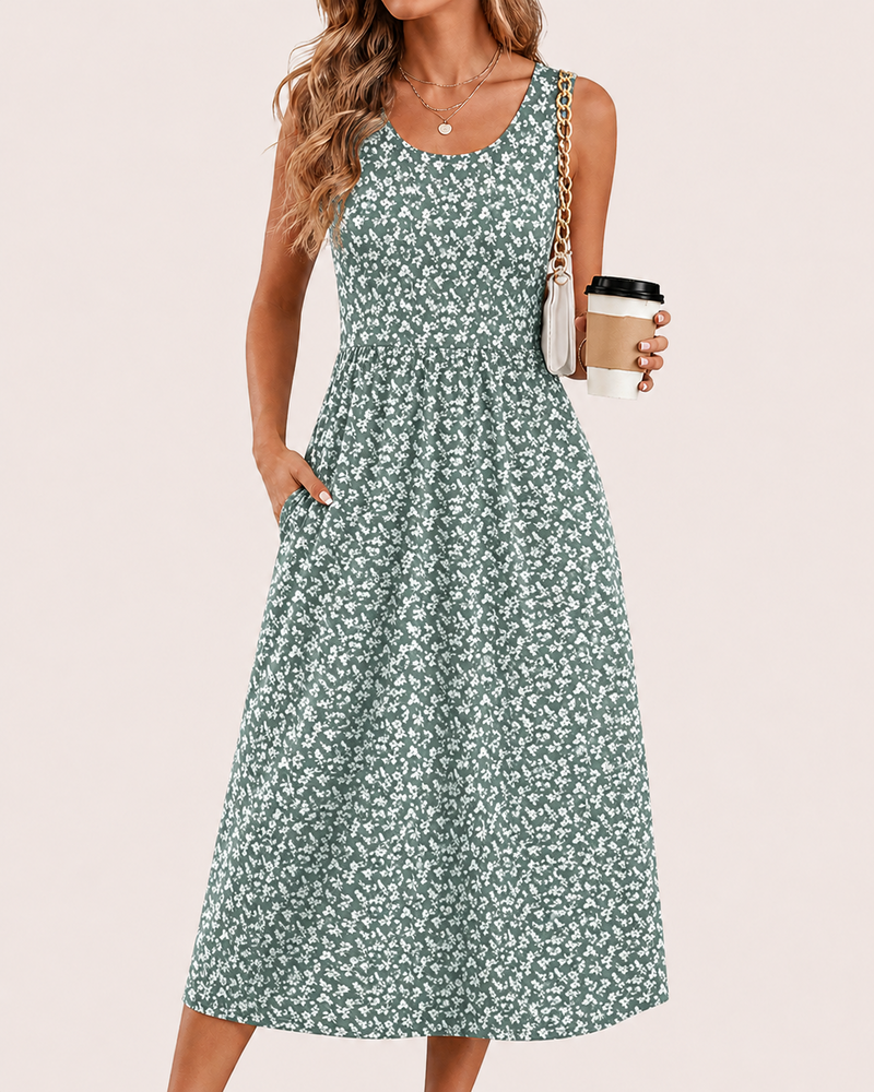 SALAZIA Women’s Flowy Sleeveless Pockets Midi Dresses