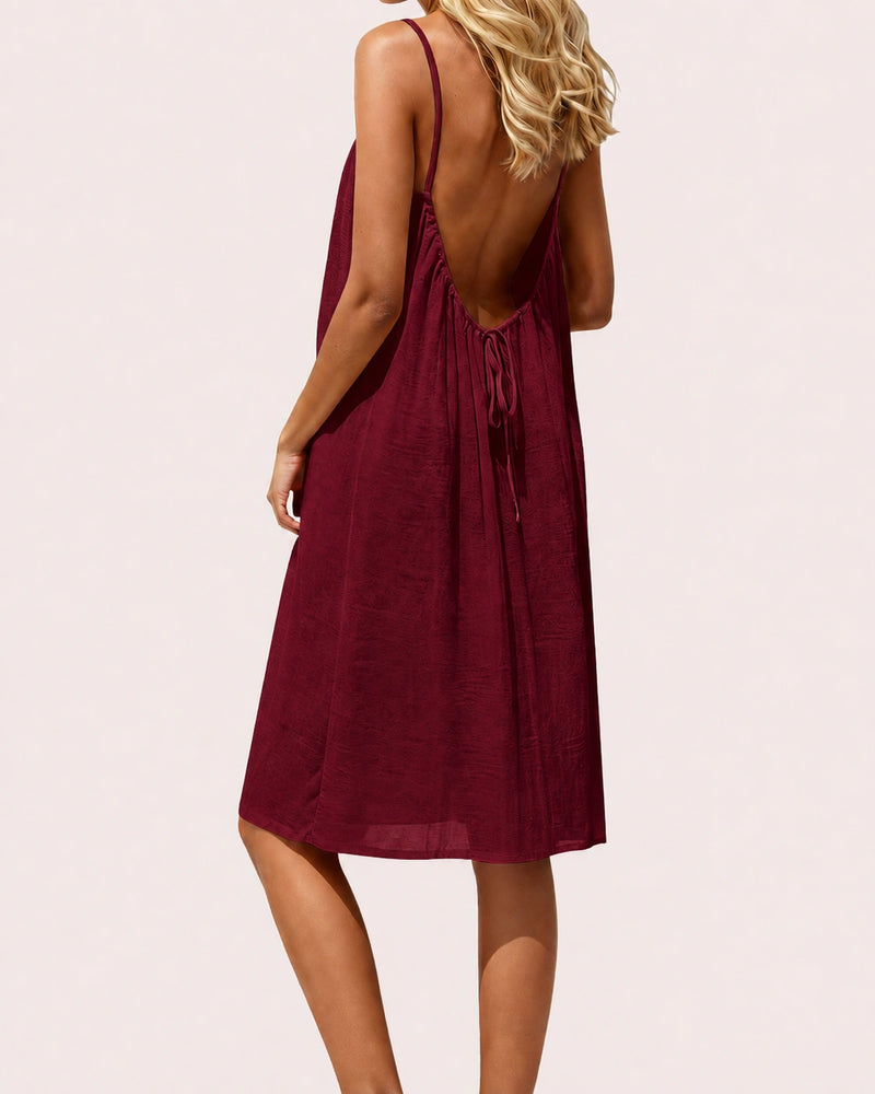 SALAZIA Women's Solid Color Sleeveless Cami Knee-Length Summer Lounge Sleepwear Dress
