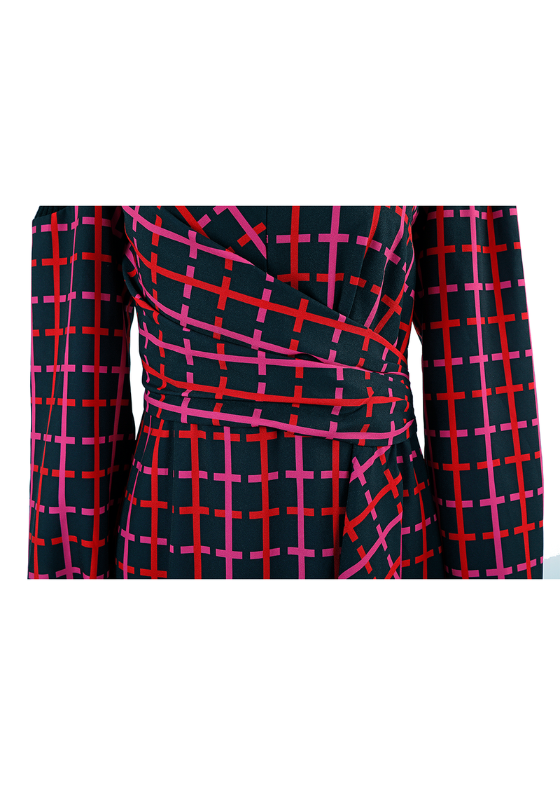 SALAZIA Neon Grid Long-Sleeve Dresses