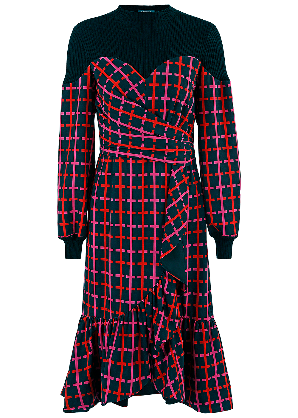 SALAZIA Neon Grid Long-Sleeve Dresses