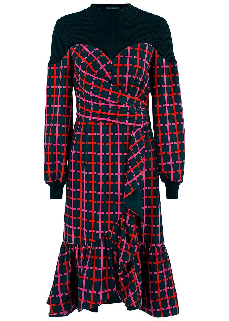 SALAZIA Neon Grid Long-Sleeve Dresses