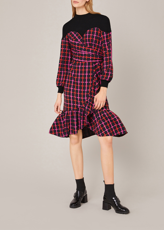 SALAZIA Neon Grid Long-Sleeve Dresses