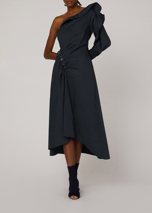 SALAZIA Midnight Blue Cotton Asymmetric Dresses