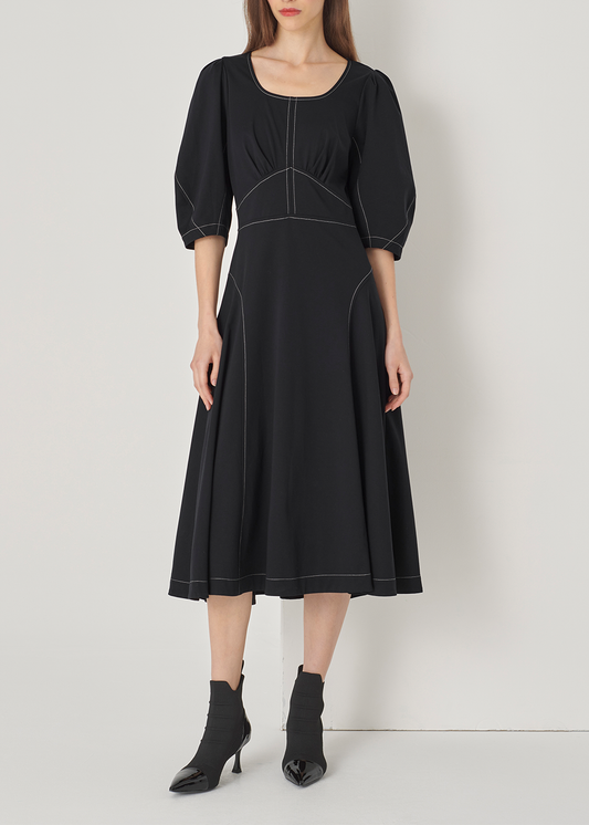 SALAZIA Black Cotton-Polyester Blend Short-Sleeve Dresses