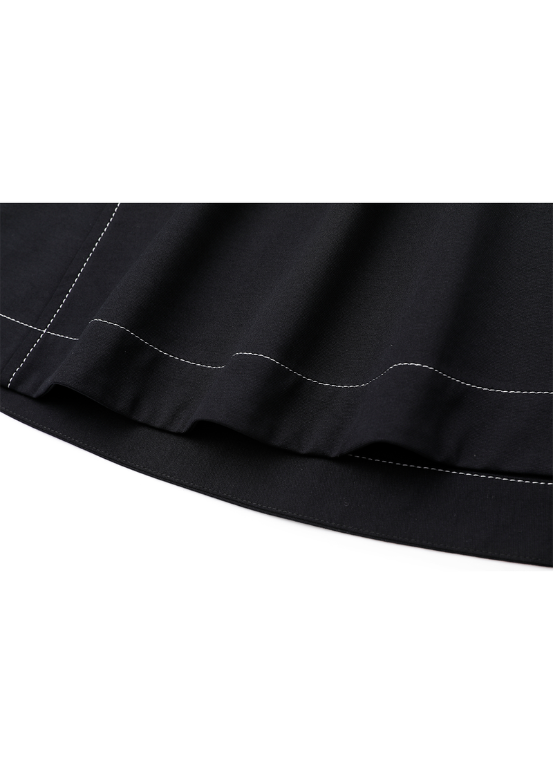 SALAZIA Black Cotton-Polyester Blend Short-Sleeve Dresses
