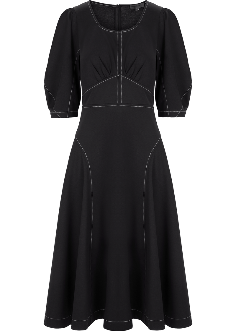 SALAZIA Black Cotton-Polyester Blend Short-Sleeve Dresses
