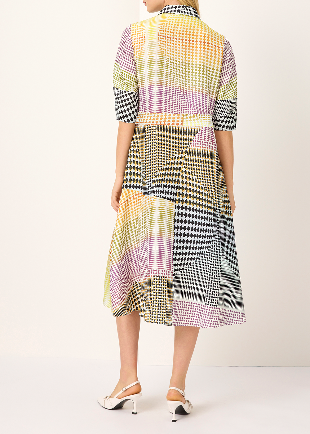 SALAZIA Yellow-Pink-Black Collage Silk Dresses