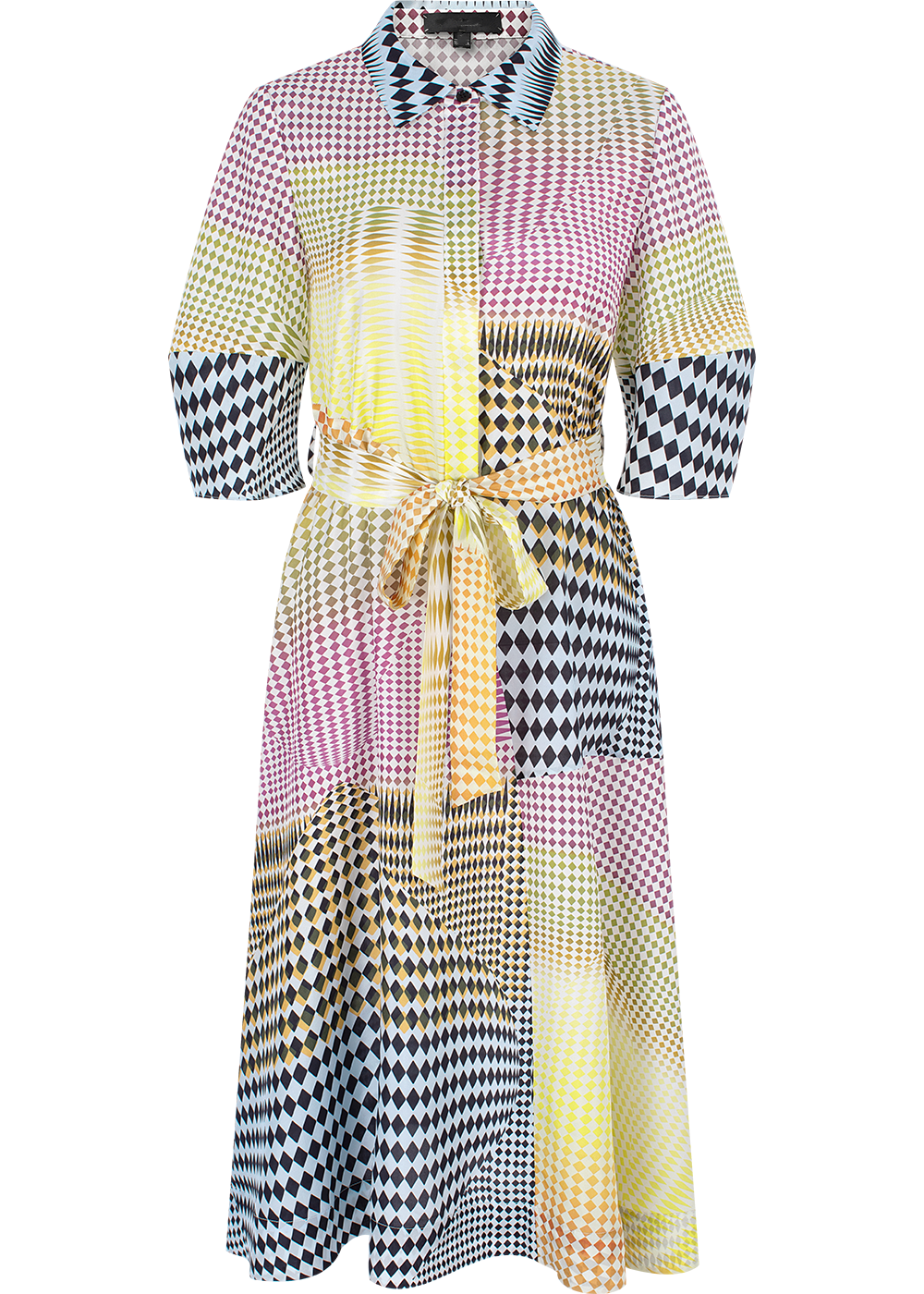 SALAZIA Yellow-Pink-Black Collage Silk Dresses