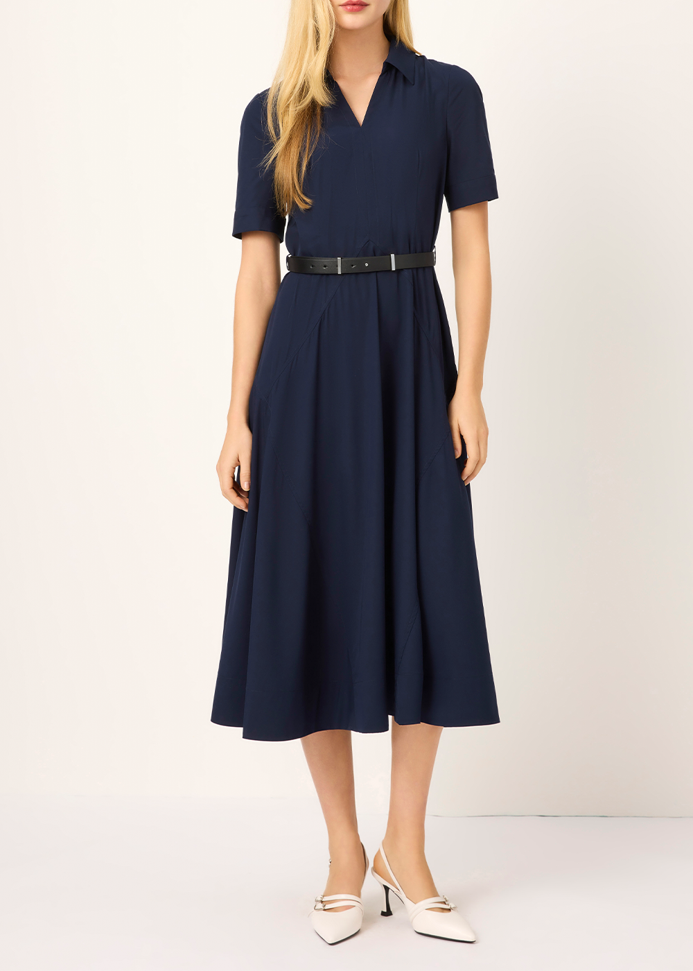 SALAZIA Deep Blue Viscose Blend Short-Sleeve Dresses