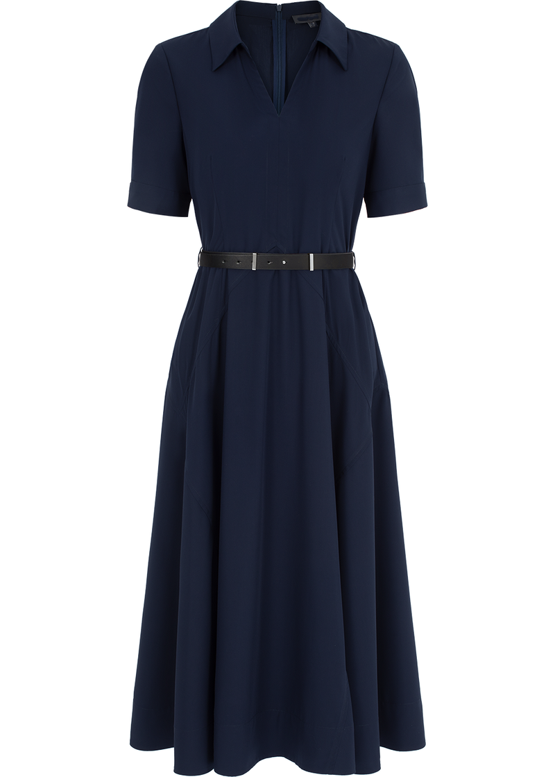 SALAZIA Deep Blue Viscose Blend Short-Sleeve Dresses