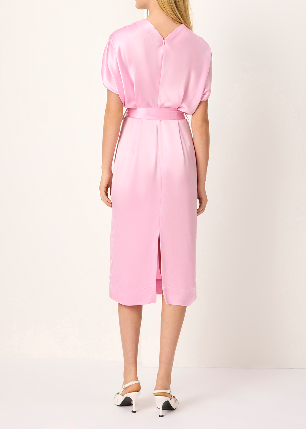 SALAZIA Sakura Pink Acrylic Blend Short-Sleeve Dresses