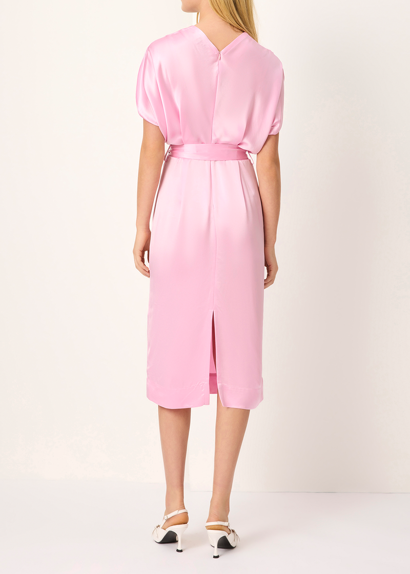 SALAZIA Sakura Pink Acrylic Blend Short-Sleeve Dresses