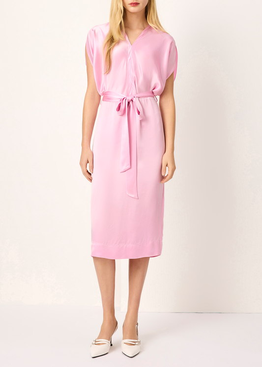 SALAZIA Sakura Pink Acrylic Blend Short-Sleeve Dresses
