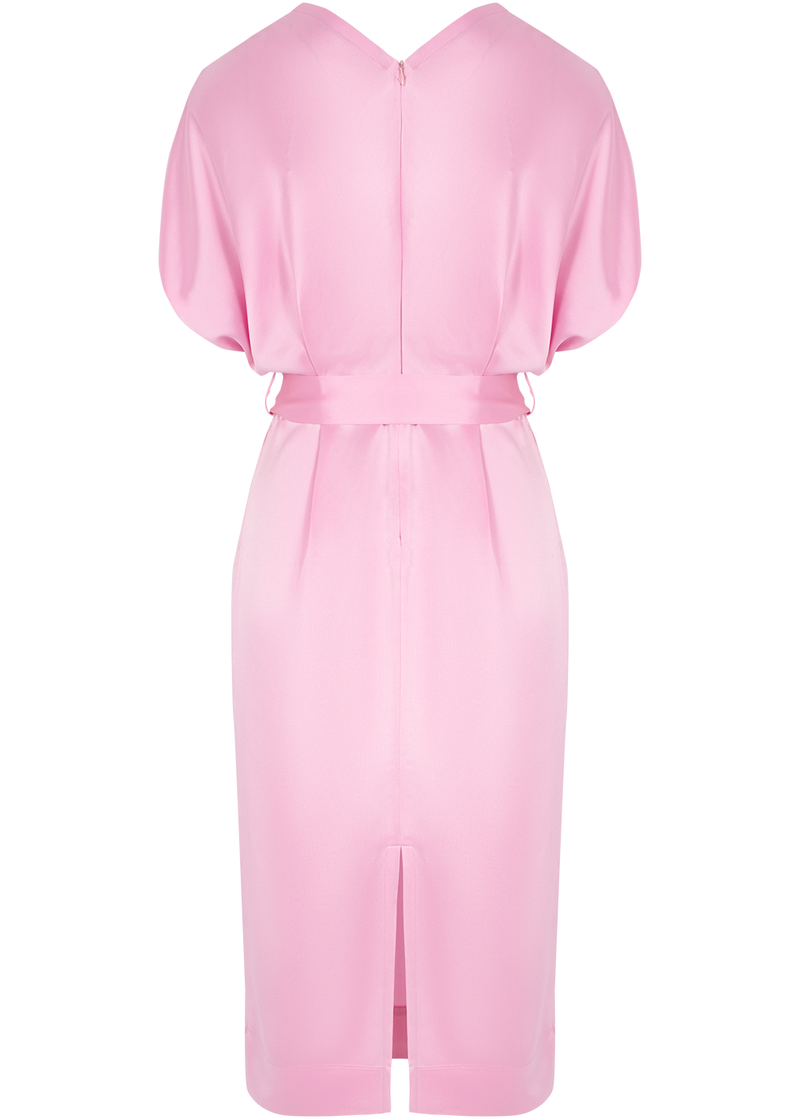 SALAZIA Sakura Pink Acrylic Blend Short-Sleeve Dresses