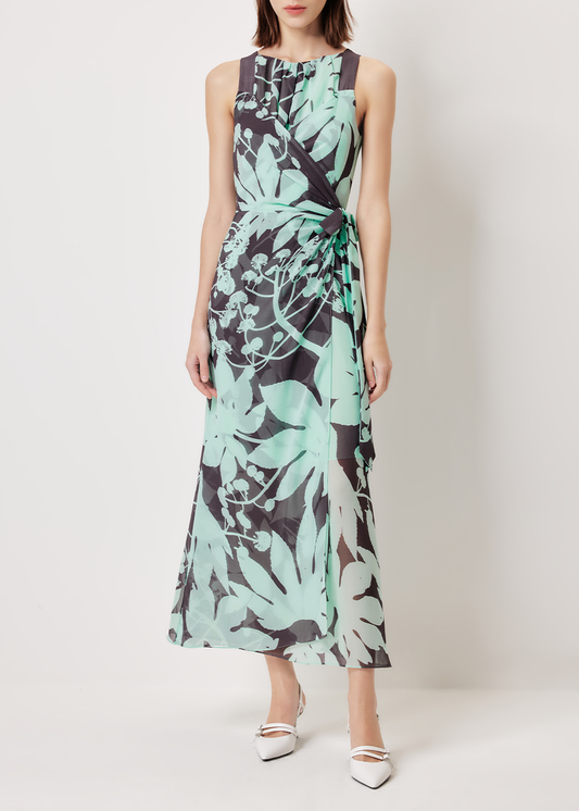SALAZIA Blue-Brown Tree Shadow Print Dresses