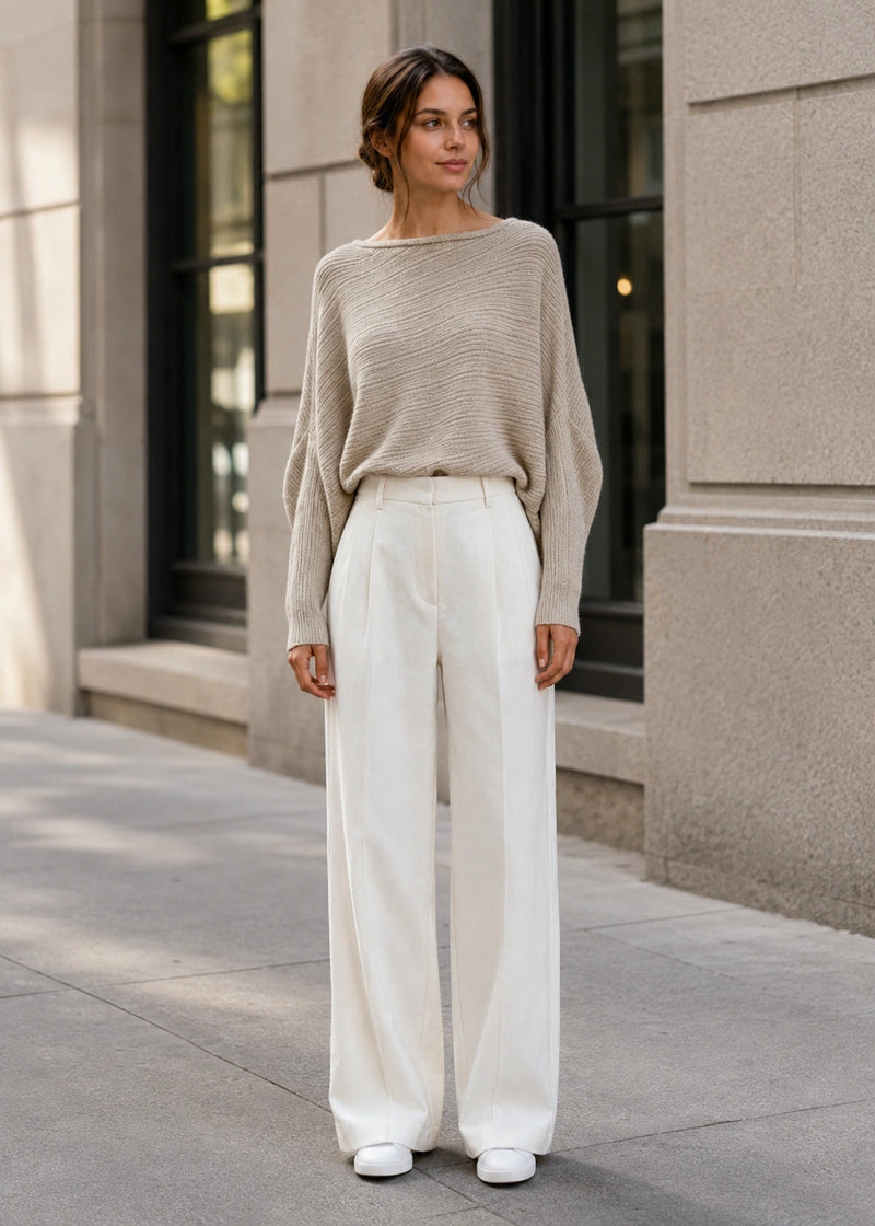 SALAZIA Asymmetrical Batwing Sleeve Relaxed Knit Sweaters