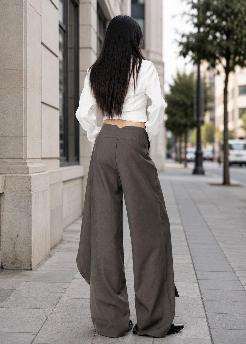 SALAZIA Asymmetrical Draped High-Waist Wide-Leg Pants