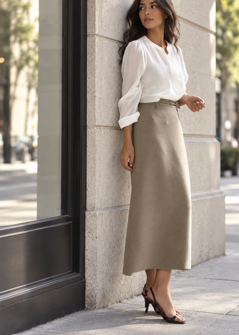 SALAZIA Belted Asymmetrical A-Line Midi Skirts