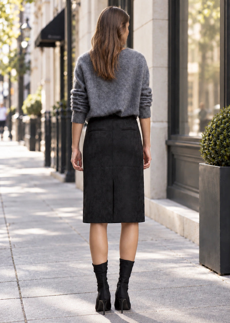 SALAZIA Brown Brushed-Texture Straight Midi Skirts