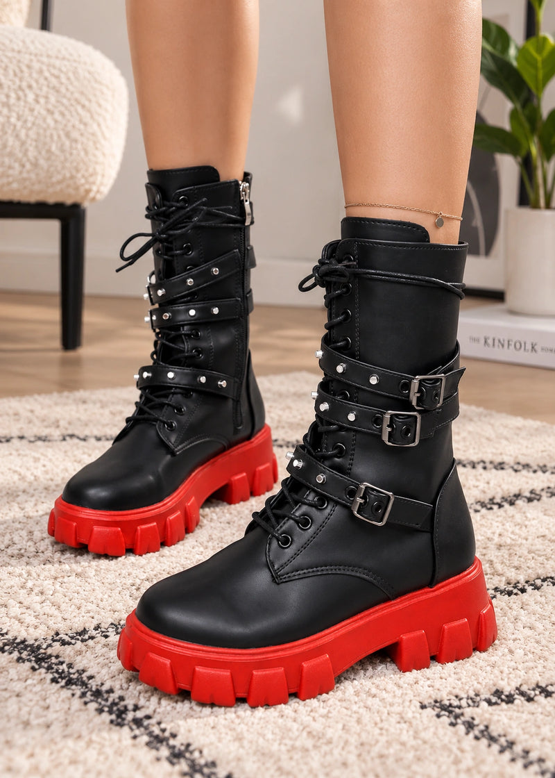 SALAZIA Buckle Strap Chunky Combat Boots