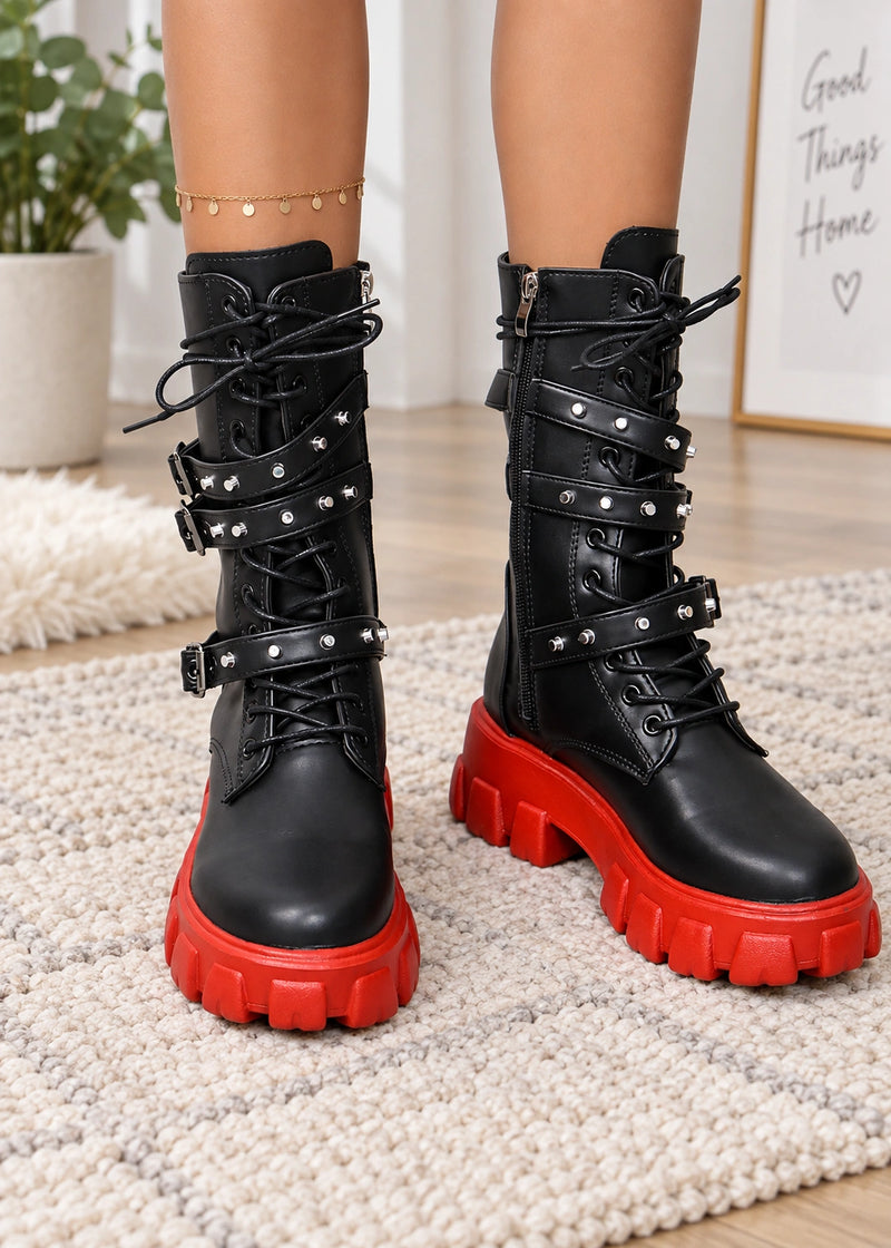 SALAZIA Buckle Strap Chunky Combat Boots