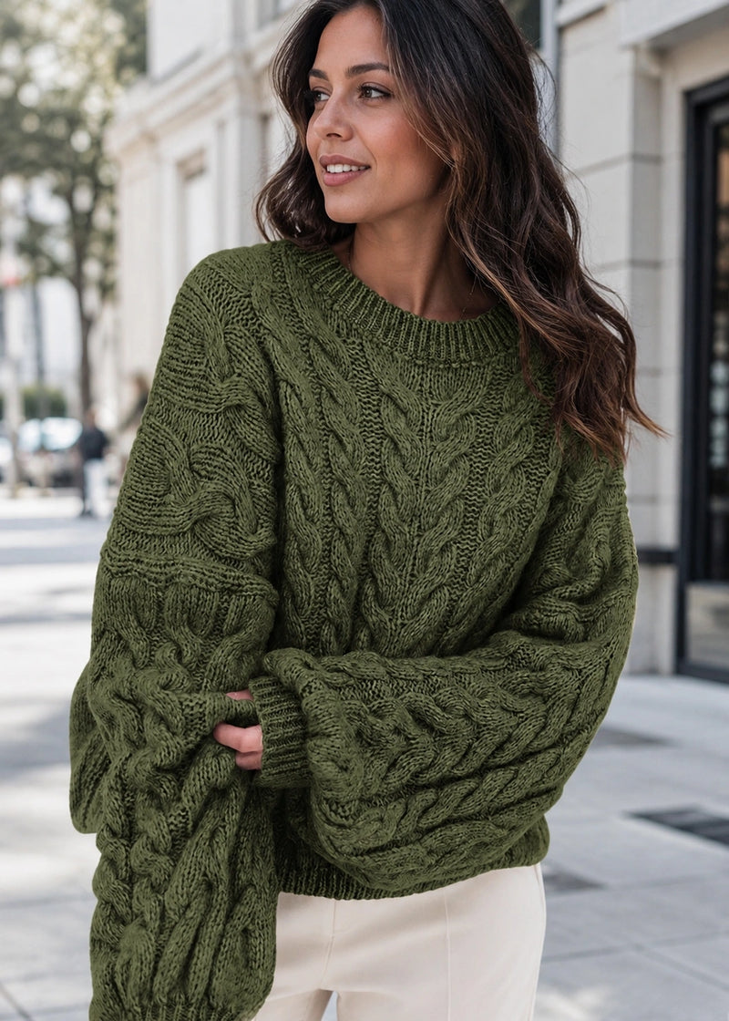 SALAZIA Cable Knit Oversized Crew Neck Sweaters