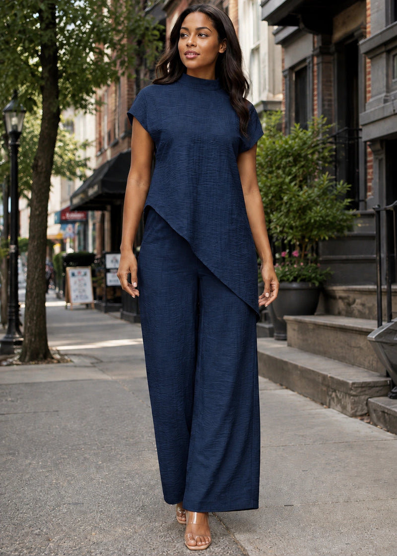 SALAZIA Cap-Sleeve Asymmetrical Top & Wide-Lleg Pants Sets