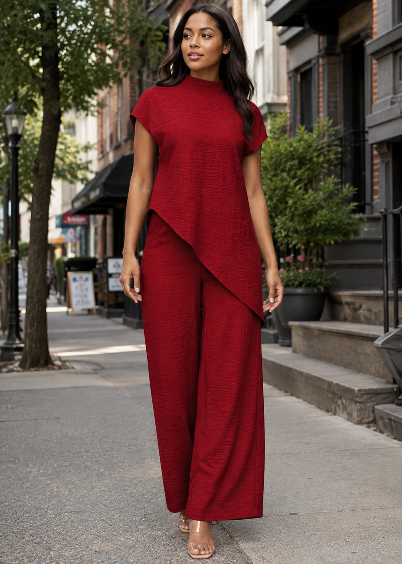 SALAZIA Cap-Sleeve Asymmetrical Top & Wide-Lleg Pants Sets