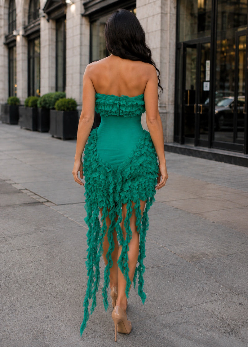 SALAZIA Cascading Ruffle Bodycon Mini Dresses