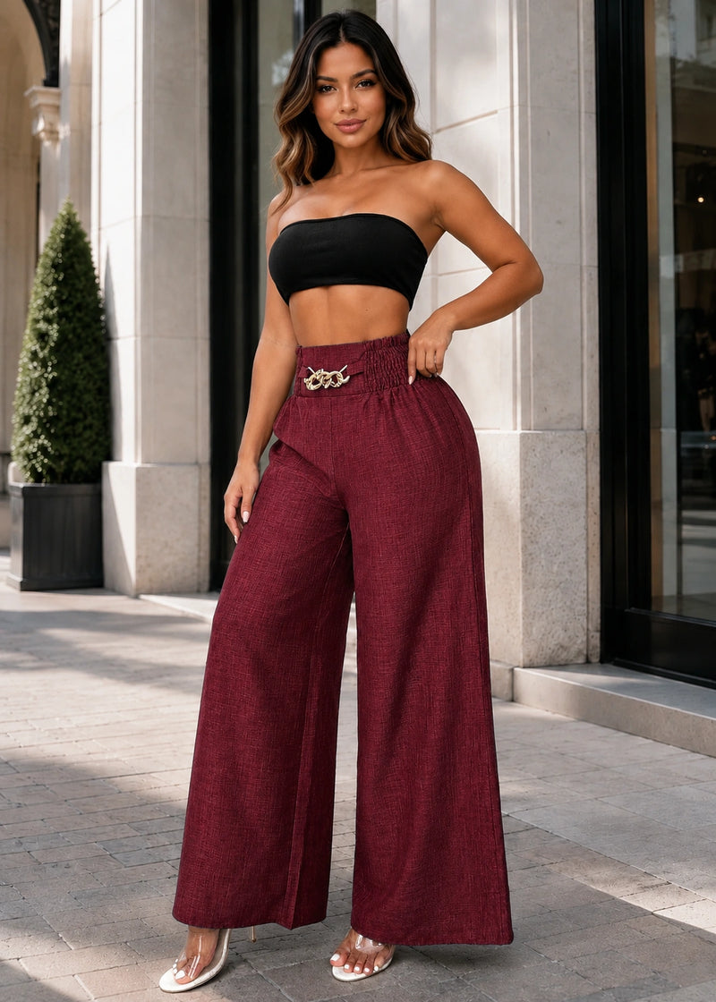 SALAZIA Chain Detail Elastic Waist Relaxed Wide-Leg Pants