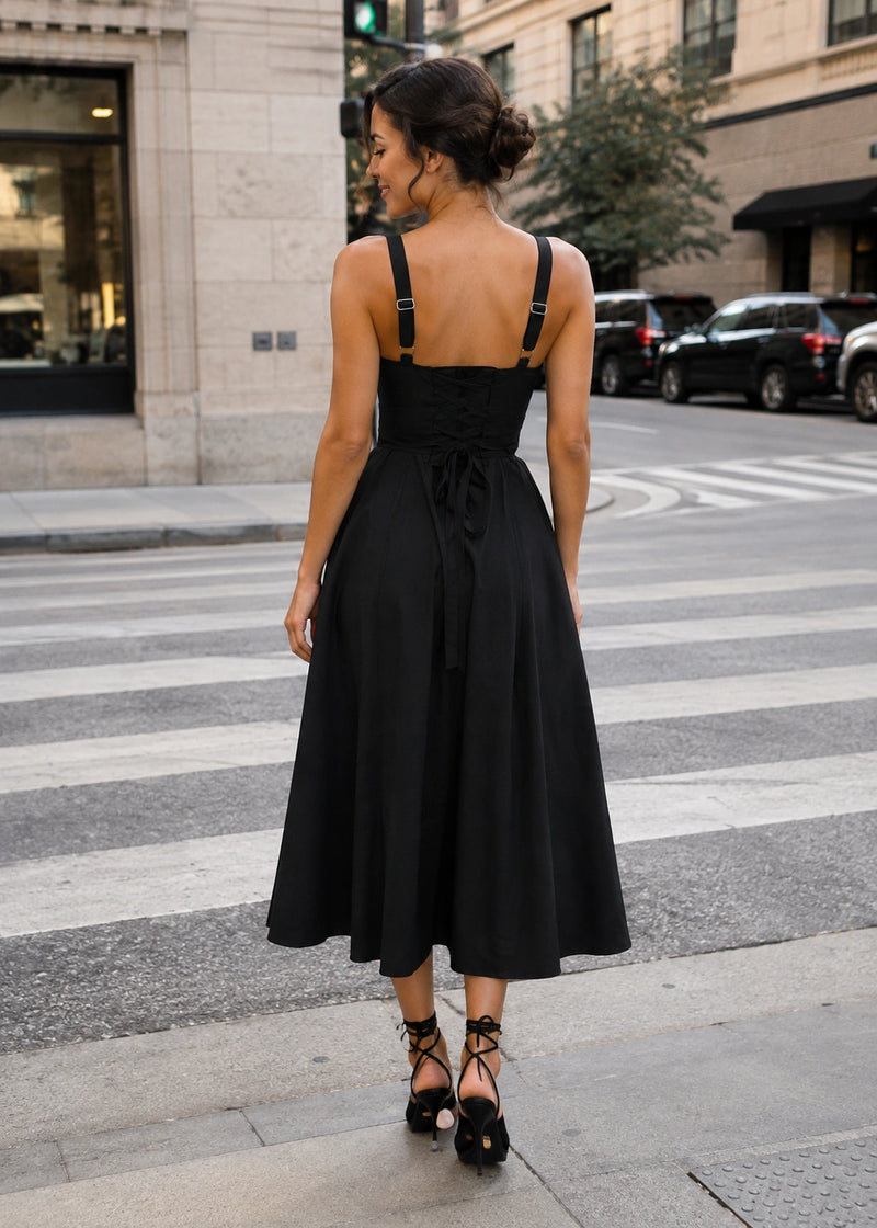 SALAZIA Corset Slit Midi Dresses