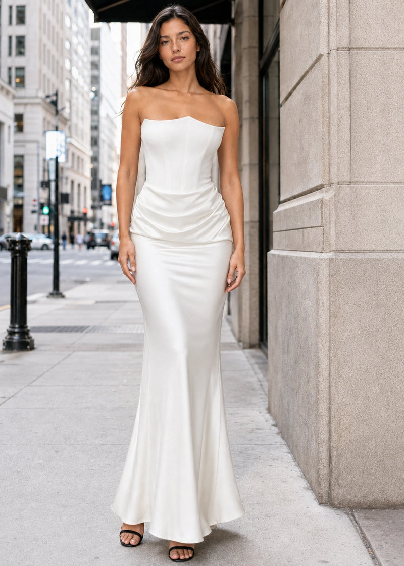 SALAZIA Crepe Strapless Corset Maxi Dresses
