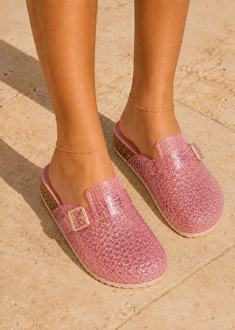 SALAZIA Crystal Buckle Textured PVC Sandals