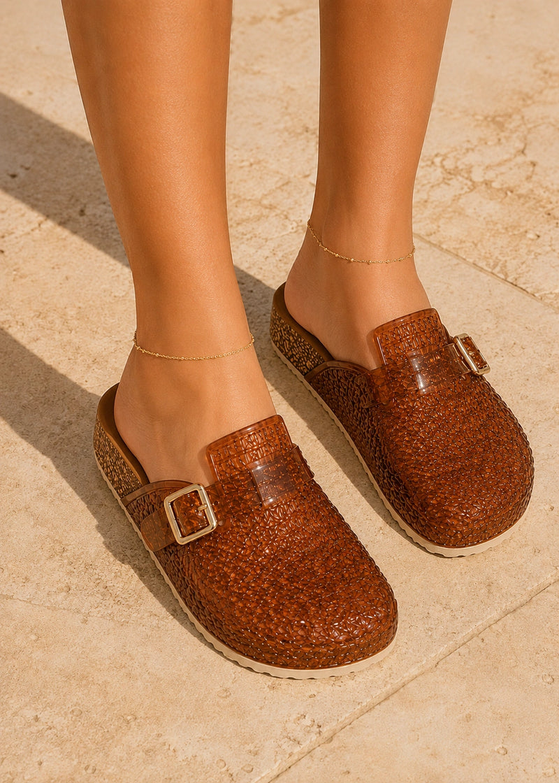 SALAZIA Crystal Buckle Textured PVC Sandals