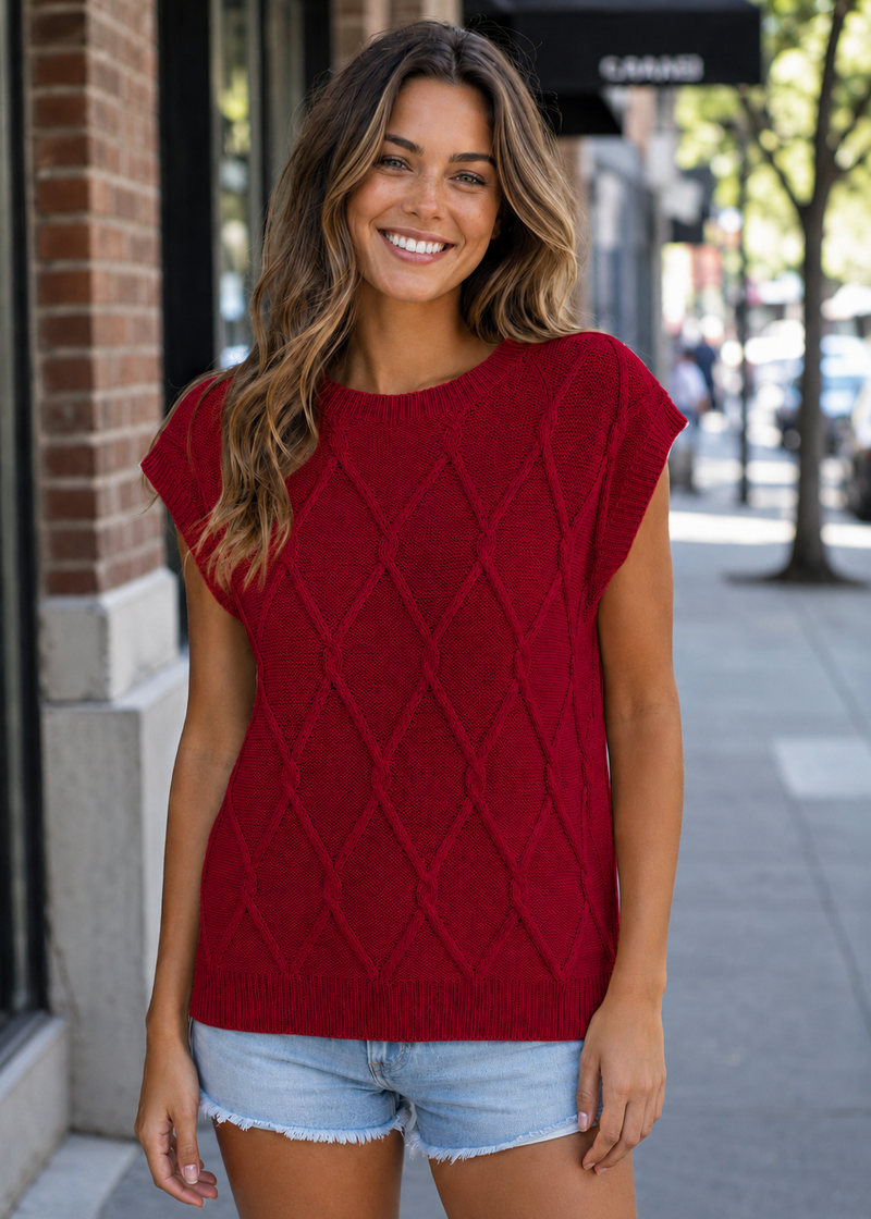 SALAZIA Diamond Cable Knit Relaxed Sweaters