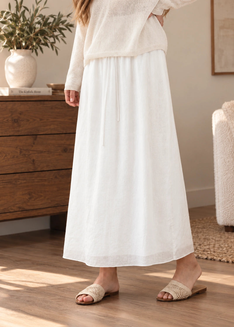 SALAZIA Drawstring Lyocell Linen Straight Maxi Skirts