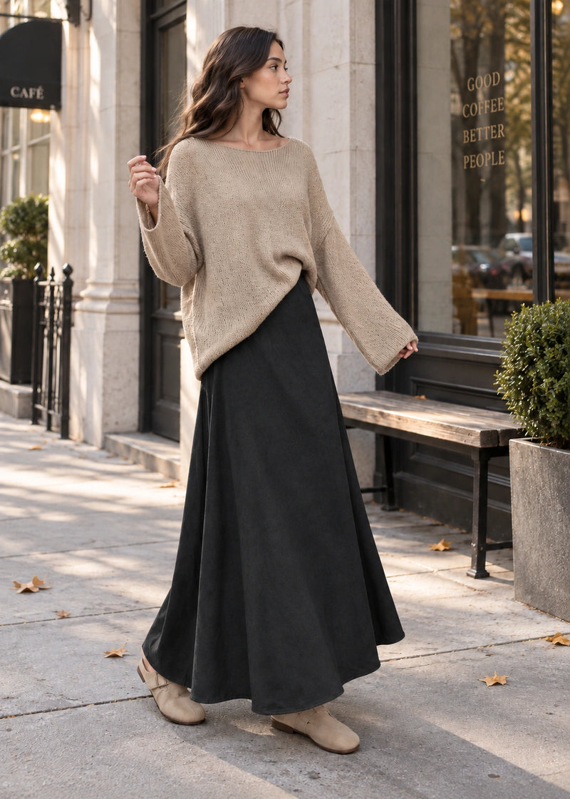 SALAZIA Faux Suede A-Line Maxi Skirts