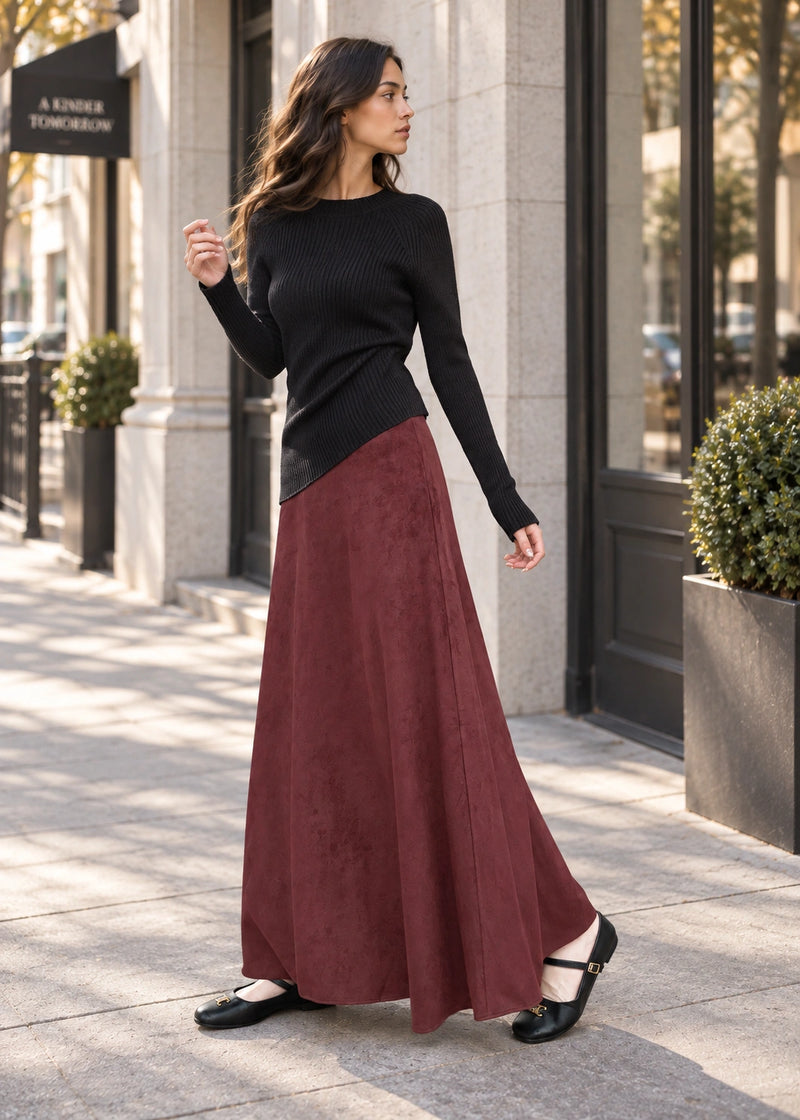 SALAZIA Faux Suede A-Line Maxi Skirts