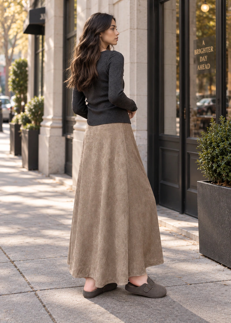 SALAZIA Faux Suede A-Line Maxi Skirts