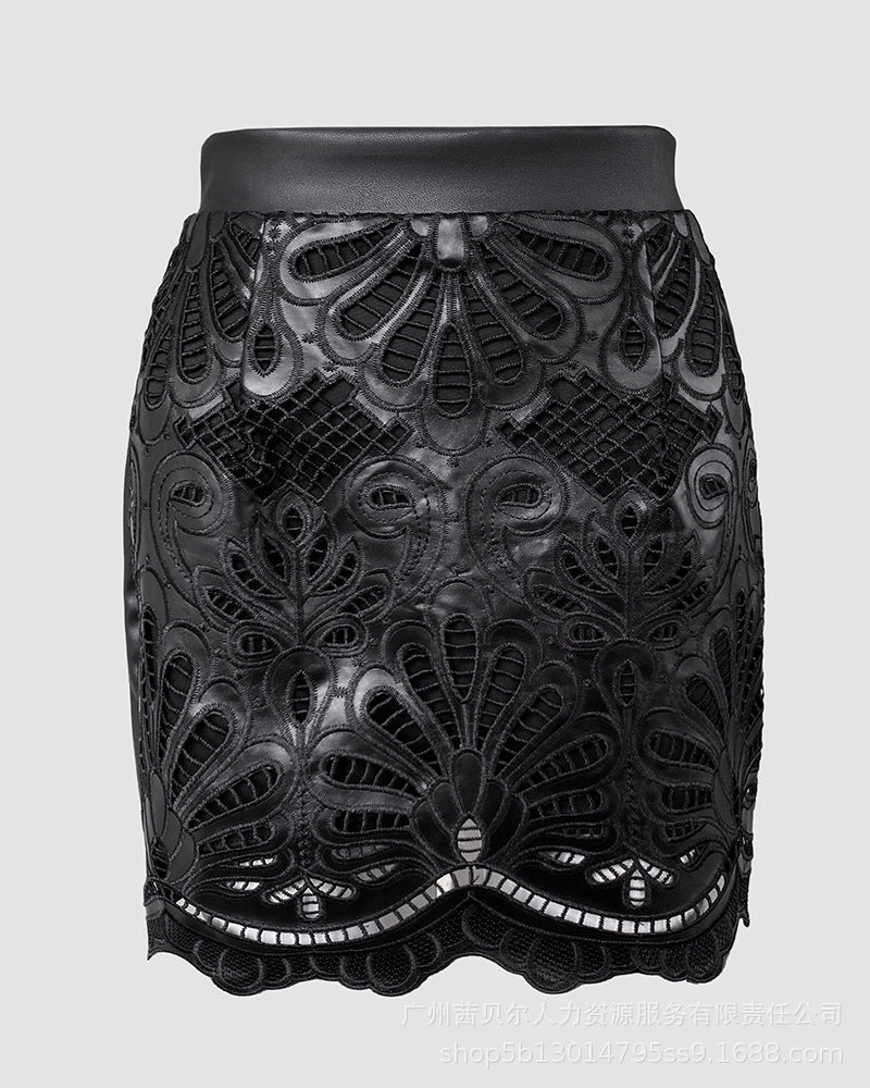 SALAZIA Floral Cutout Embroidered Mini Skirts