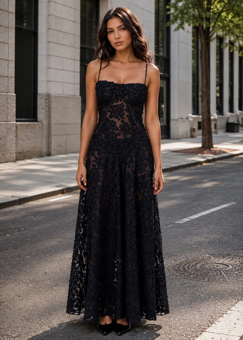 SALAZIA Floral Lace Back Maxi Dresses