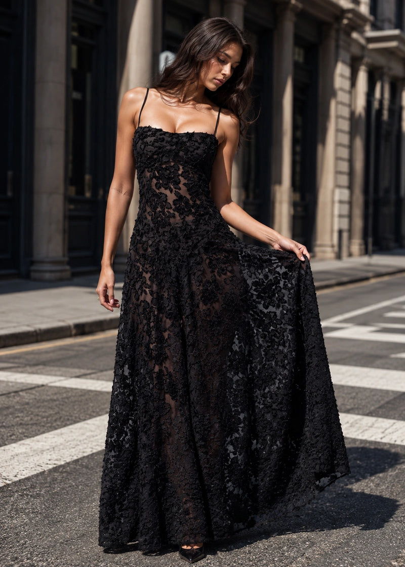 SALAZIA Floral Lace Back Maxi Dresses